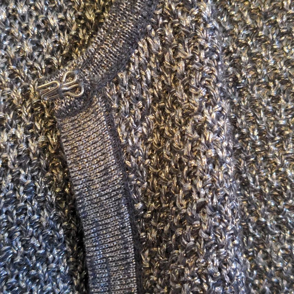 Charter Club Petite Silver Metallic Crochet Cardigan Sweater Size PM - Picture 6 of 11